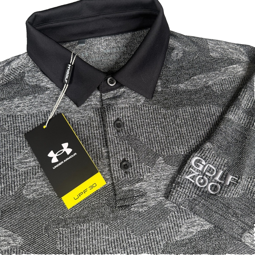 Under Armour Playoff Polo Mens Small Gray Black Camo Golf Zoo UPF 30 Stretch NWT